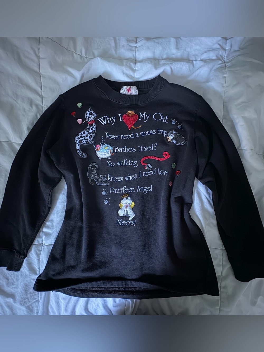Vintage Quacker Factory “Why I Love my Cat” Embroidered Crewneck